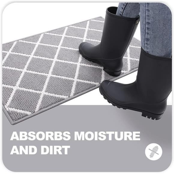 Indoor Door Mat, Non-Slip Absorbent Resist Dirt Entrance Rug, 20" x 32", Grey - Picture 4 of 6